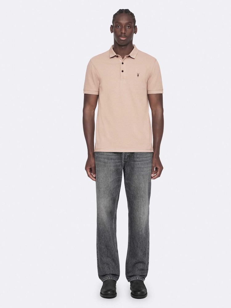 AllSaints Light Pink Reform Short Sleeve Polo Shirt - Image 2 of 8 AllSaints Light Pink Reform Short Sleeve Polo Shirt - Image 2 of 8