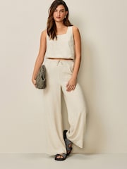 Natural Tie Waist Wide Leg Trousers with Linen - Image 1 of 6