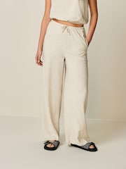 Natural Tie Waist Wide Leg Trousers with Linen - Image 2 of 6