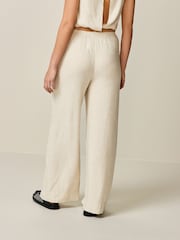 Natural Tie Waist Wide Leg Trousers with Linen - Image 3 of 6