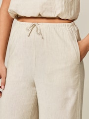 Natural Tie Waist Wide Leg Trousers with Linen - Image 4 of 6