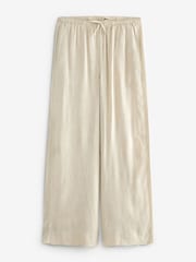 Natural Tie Waist Wide Leg Trousers with Linen - Image 5 of 6