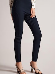 Ted Baker Blue Liroi High Waisted Leggings with Faux Popper Details - Image 1 of 3