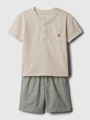 Gap Beige Brannan Bear Baby Henley T-shirt and Shorts Outfit Set (6mths-5yrs) - Image 1 of 3