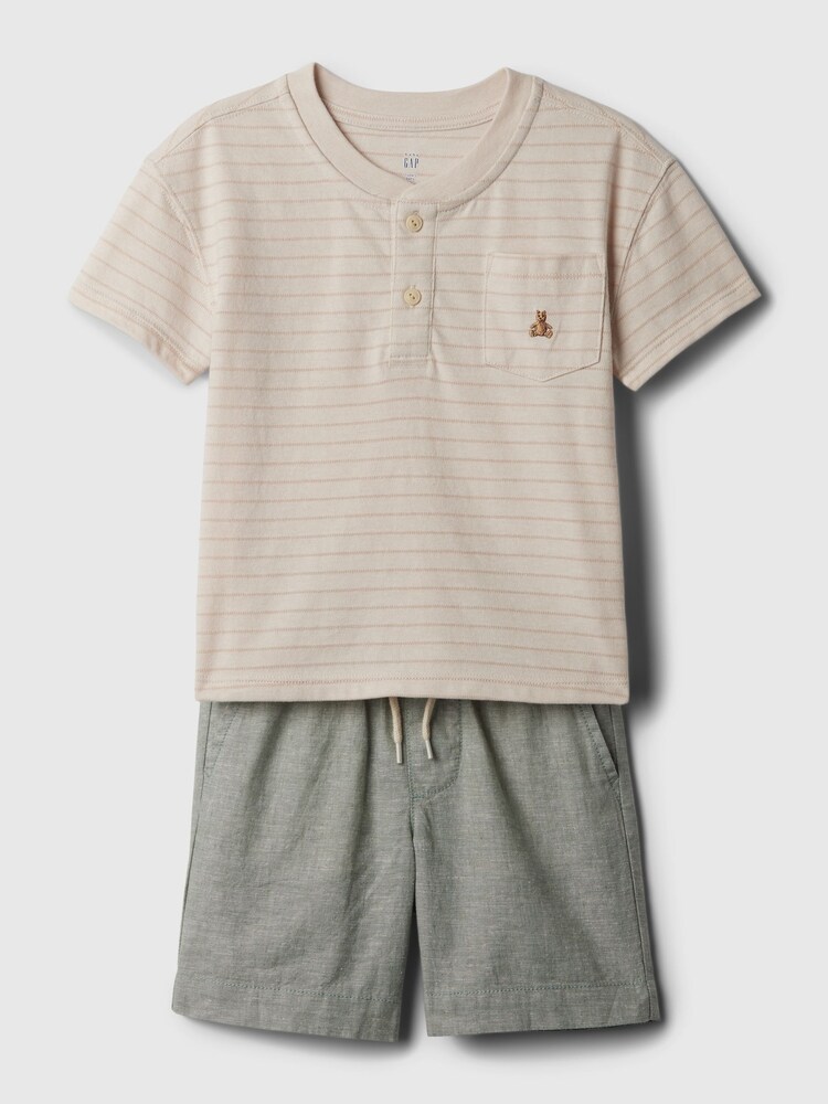Gap Beige Brannan Bear Baby Henley T-shirt and Shorts Outfit Set (6mths-5yrs) - Image 1 of 3