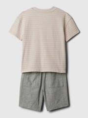 Gap Beige Brannan Bear Baby Henley T-shirt and Shorts Outfit Set (6mths-5yrs) - Image 2 of 3