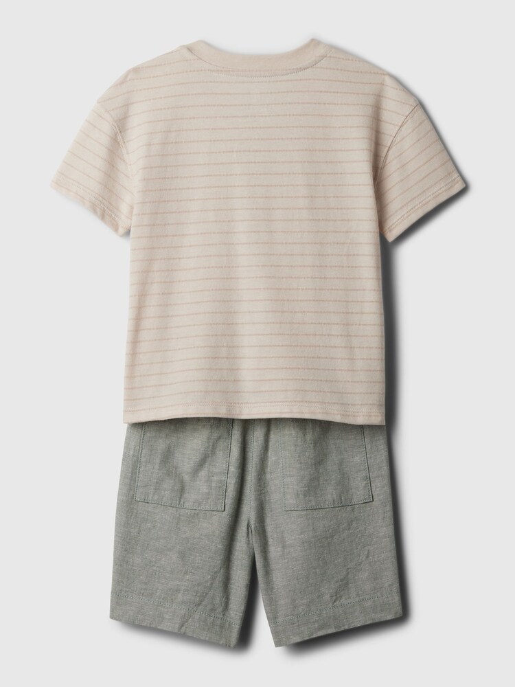 Gap Beige Brannan Bear Baby Henley T-shirt and Shorts Outfit Set (6mths-5yrs) - Image 2 of 3