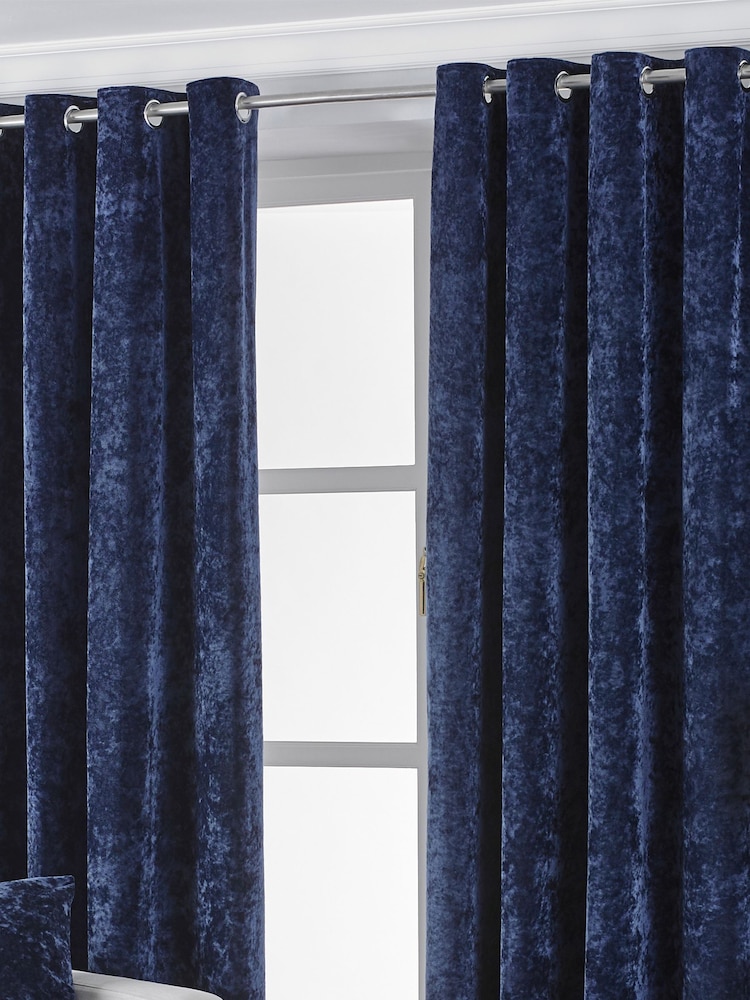 Riva Paoletti Navy Blue Verona Crushed Velvet Eyelet Curtains - Image 1 of 4
