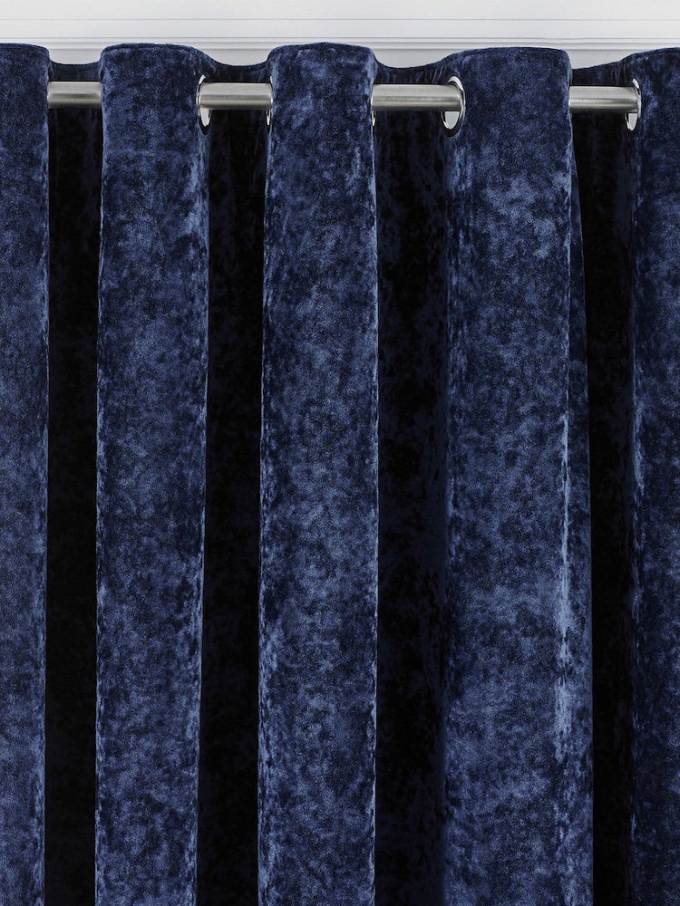 Riva Paoletti Navy Blue Verona Crushed Velvet Eyelet Curtains - Image 2 of 4