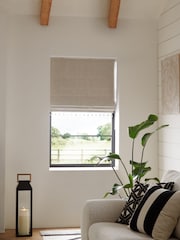 Natural Ready Made Blackout Roman Blind Textured Tassel Edge - Image 1 of 7