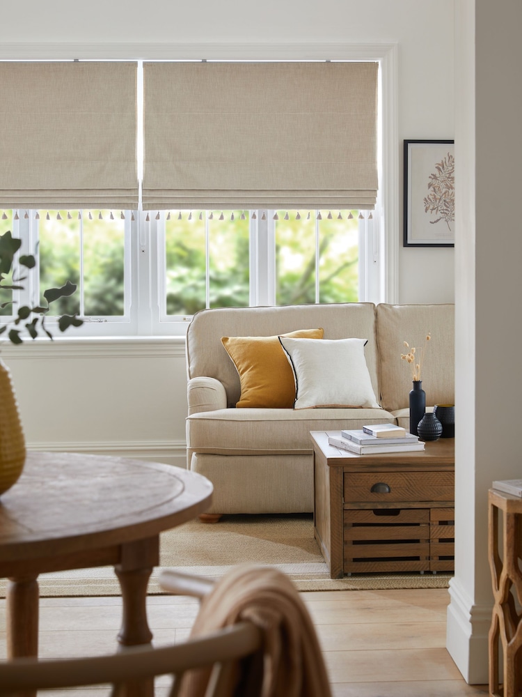 Natural Ready Made Blackout Roman Blind Textured Tassel Edge - Image 7 of 7