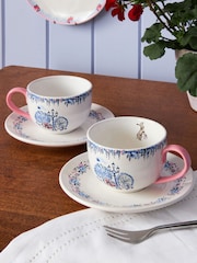 Cath Kidston Set of 2 Cream London Teacup & Saucers - Image 1 of 4