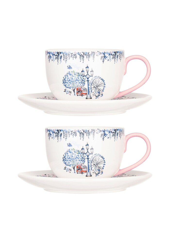 Cath Kidston Set of 2 Cream London Teacup & Saucers - Image 2 of 4