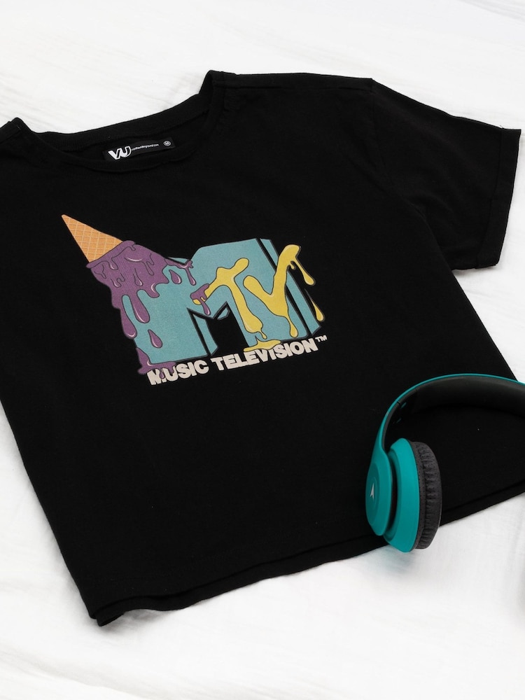Vanilla Underground Black 100% Cotton MTV Cropped T-Shirt - Image 3 of 3