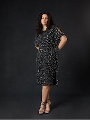 Live Unlimited Black Curve Embellished Cold Shoulder Dress - Image 1 of 5