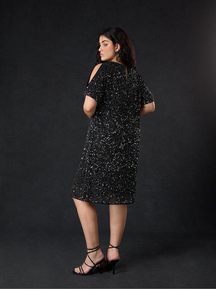 Live Unlimited Black Curve Embellished Cold Shoulder Dress - Image 2 of 5