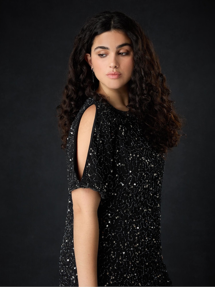 Live Unlimited Black Curve Embellished Cold Shoulder Dress - Image 3 of 5