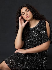 Live Unlimited Black Curve Embellished Cold Shoulder Dress - Image 4 of 5