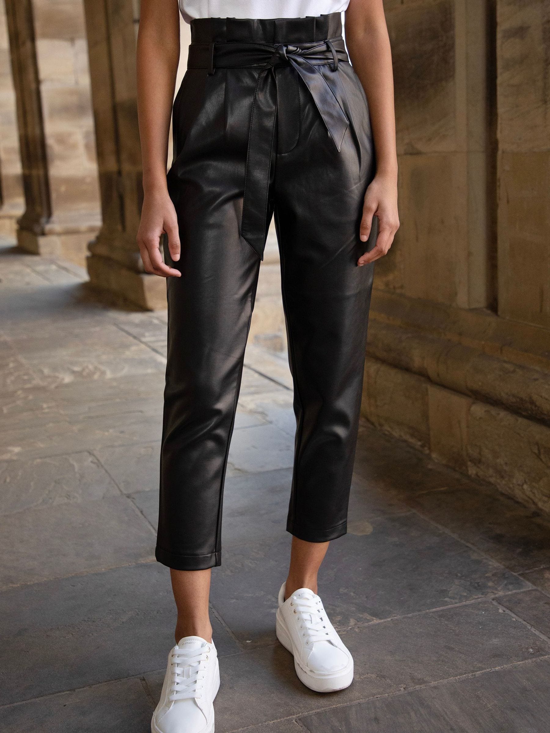 Buy Threadbare Black Tie Waist PU Faux Leather Tapered Trousers from Next Luxembourg