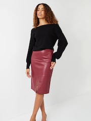 Threadbare Red Mid Length PU Faux Leather Skirt - Image 2 of 5