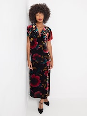 Joe Browns Black Exquisite Florals V-Neck Velour Dress - Image 5 of 7