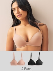 Black/Praline Nude Push Up Padded Non Wired Smoothing Bras 2 Pack A-E - Image 1 of 11