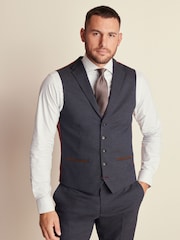 Bleu marine - Gilet de costume à chevrons à coupe régulière - Image 1 de 8