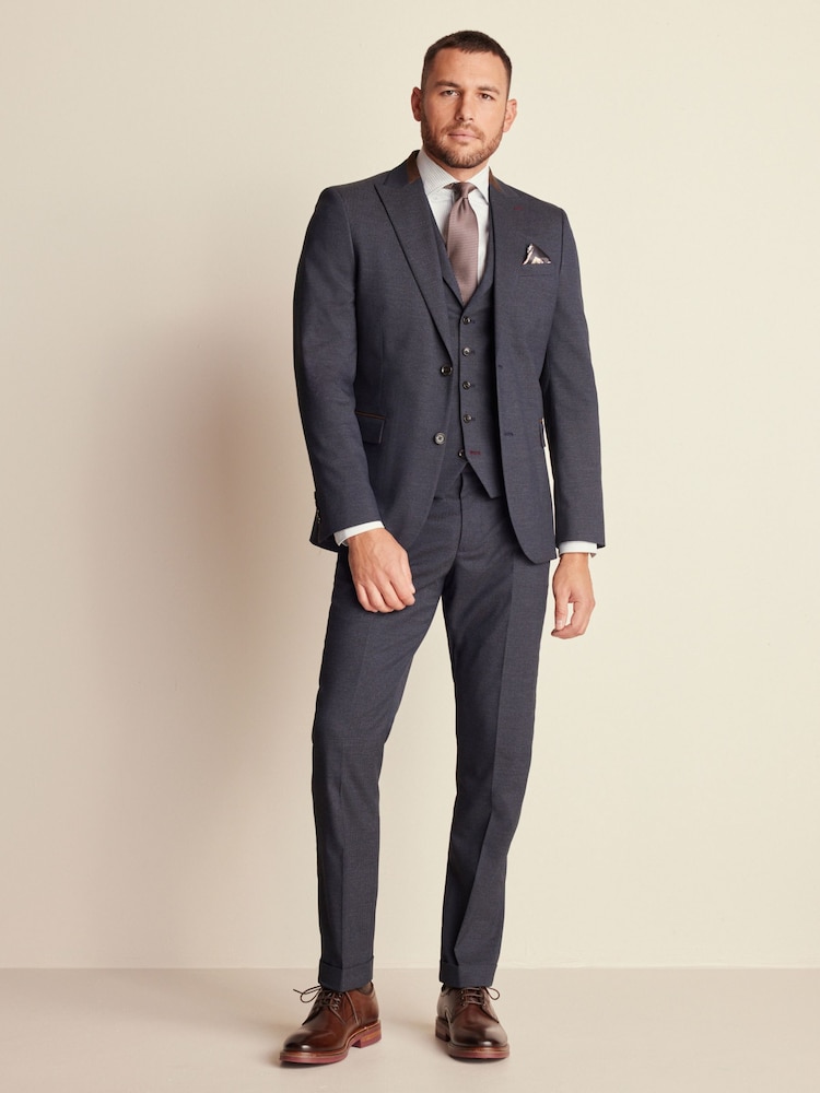 Bleu marine - Gilet de costume à chevrons à coupe régulière - Image 2 de 8