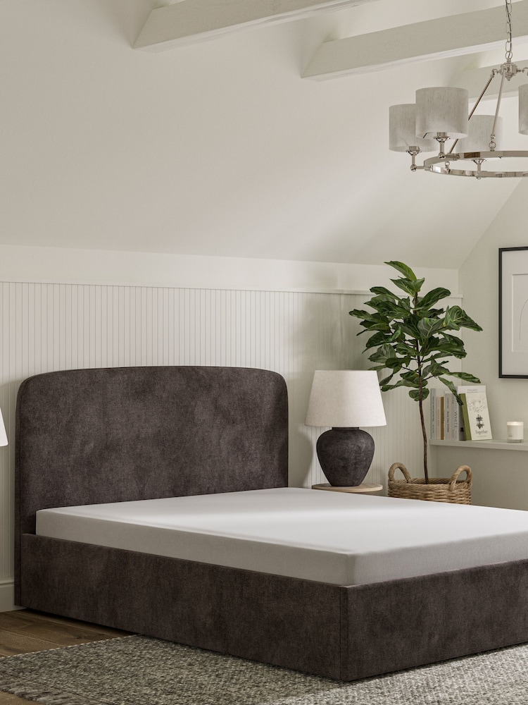 Natural Mink Plush Chenille Matson Upholstered Ottoman Storage Bed Frame - Image 2 of 7