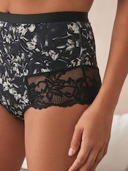 Purple/Floral Print Tummy Control Shaping Lace Back Brazilian Knickers 2 Pack - Image 4 of 9