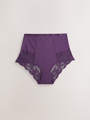 Purple/Floral Print Tummy Control Shaping Lace Back Brazilian Knickers 2 Pack - Image 7 of 9