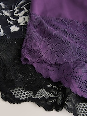 Purple/Floral Print Tummy Control Shaping Lace Back Brazilian Knickers 2 Pack - Image 8 of 9