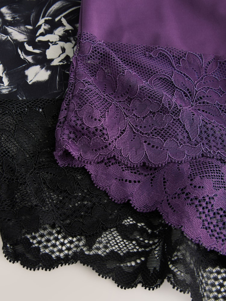 Purple/Floral Print Tummy Control Shaping Lace Back Brazilian Knickers 2 Pack - Image 8 of 9