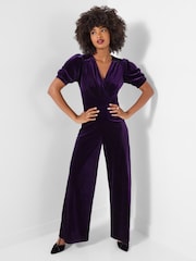 Joe Browns Purple Petite Gabriella Velour Wrap Front Jumpsuit - Image 2 of 7