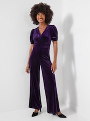 Joe Browns Purple Petite Gabriella Velour Wrap Front Jumpsuit - Image 4 of 7