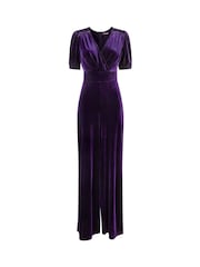 Joe Browns Purple Petite Gabriella Velour Wrap Front Jumpsuit - Image 7 of 7