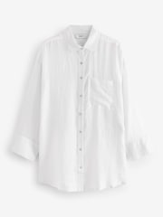 White Linen Look Casual Summer Shirt - Image 5 of 6