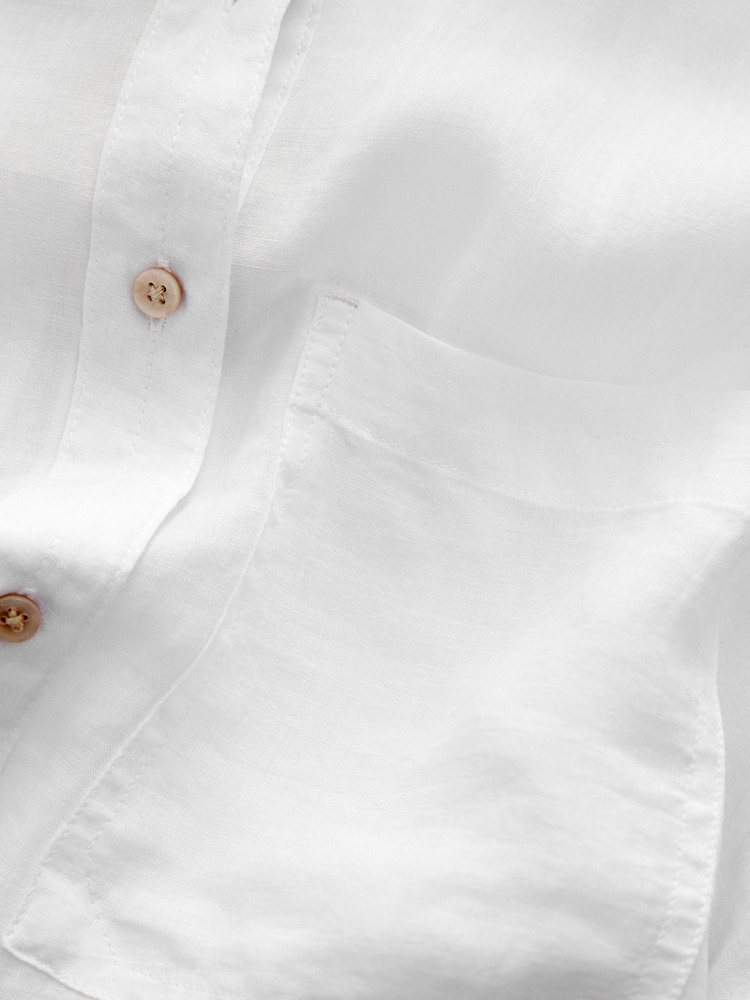 White Linen Look Casual Summer Shirt - Image 6 of 6