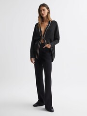 Reiss Charcoal/Nude Carly Wool Blend Contrast Trim Cardigan - Image 3 of 5