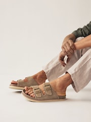 Taupe Brown Suede Two Buckle Sandals - Image 1 of 7