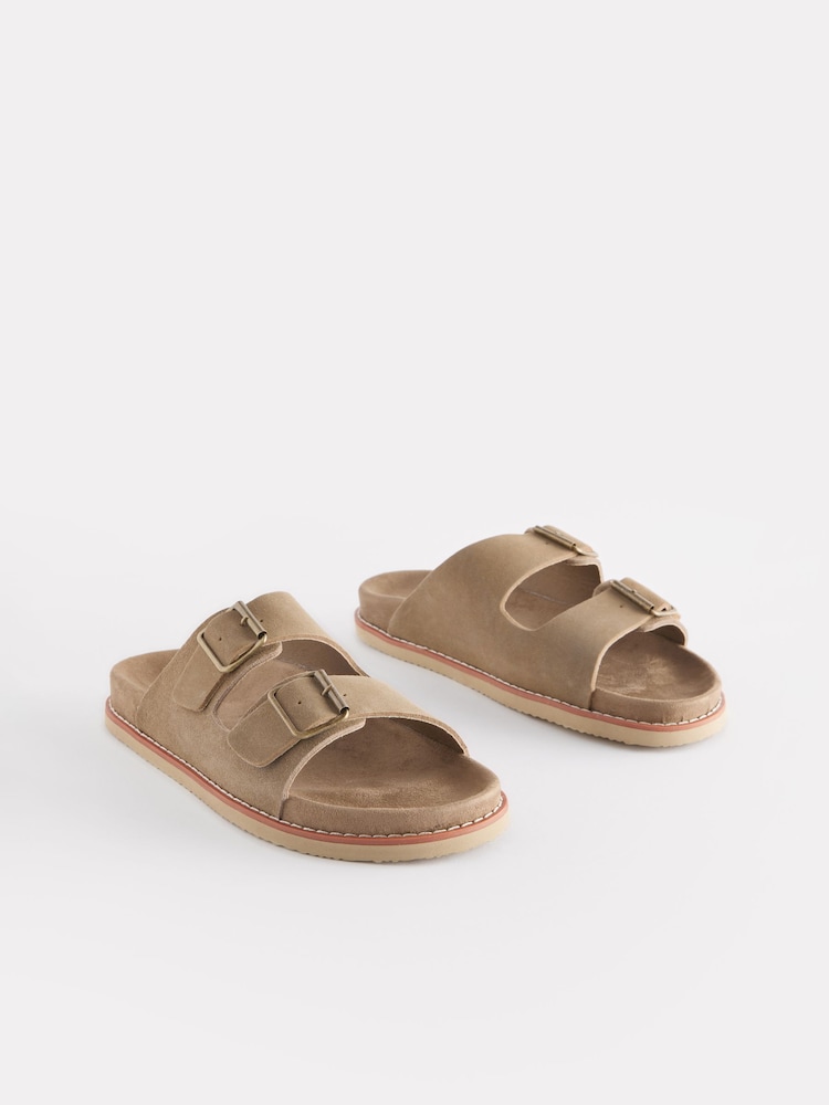 Taupe Brown Suede Two Buckle Sandals - Image 3 of 7