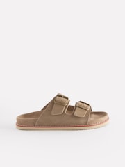 Taupe Brown Suede Two Buckle Sandals - Image 4 of 7
