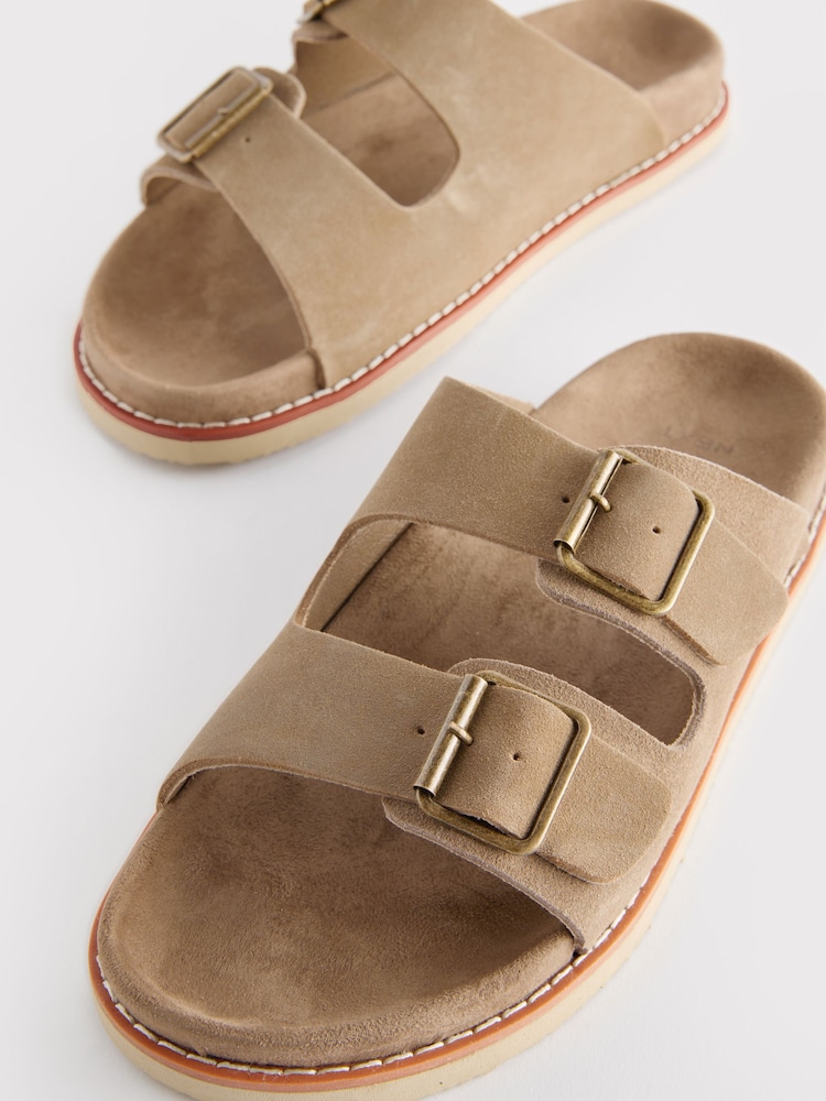 Taupe Brown Suede Two Buckle Sandals - Image 6 of 7