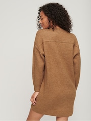 Superdry Brown V-Neck Knit Jumper Dress - Image 2 of 6