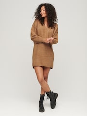 Superdry Brown V-Neck Knit Jumper Dress - Image 3 of 6