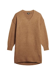 Superdry Brown V-Neck Knit Jumper Dress - Image 4 of 6