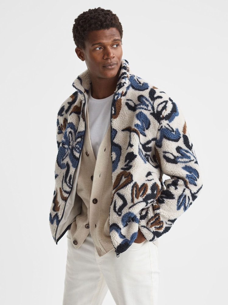 Reiss Multi Cadet Relaxed Sherpa Zip-Through Jacket - Image 1 of 5 Reiss Multi Cadet Relaxed Sherpa Zip-Through Jacket - Image 1 of 5
