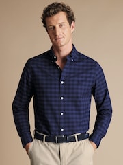 Charles Tyrwhitt Blue Gingham Button-Down Washed Oxford Slim Fit 100% Cotton Shirt - Image 1 of 7