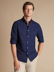 Charles Tyrwhitt Blue Gingham Button-Down Washed Oxford Slim Fit 100% Cotton Shirt - Image 2 of 7