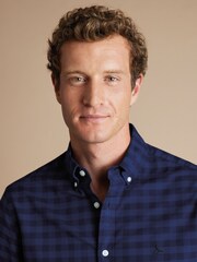 Charles Tyrwhitt Blue Gingham Button-Down Washed Oxford Slim Fit 100% Cotton Shirt - Image 4 of 7